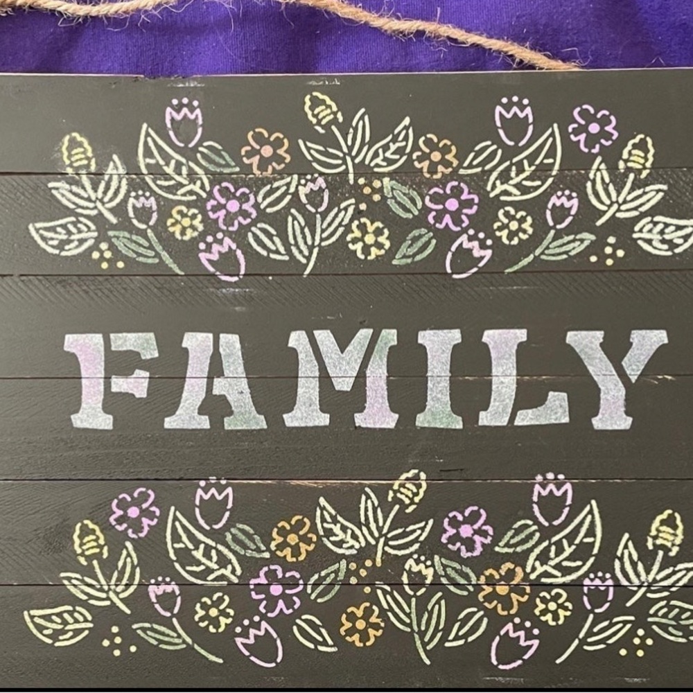 Handcrafted Family Sign Black Floral Pallet Stenciled Distressed Wall Art Decor